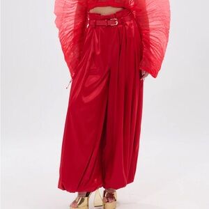 FORTUNE'S FAVORITE SATIN BELTED BALLOON PANT IN RED - XL